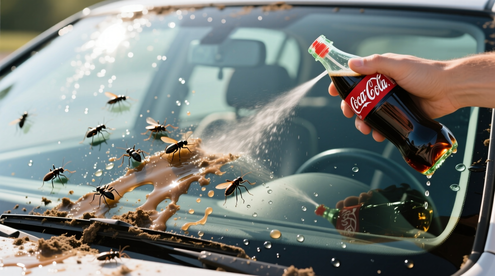 clean dirt and bugs off your windshield with coca cola