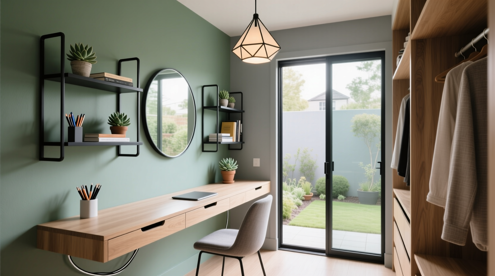 green and grey a closet workspace makeover