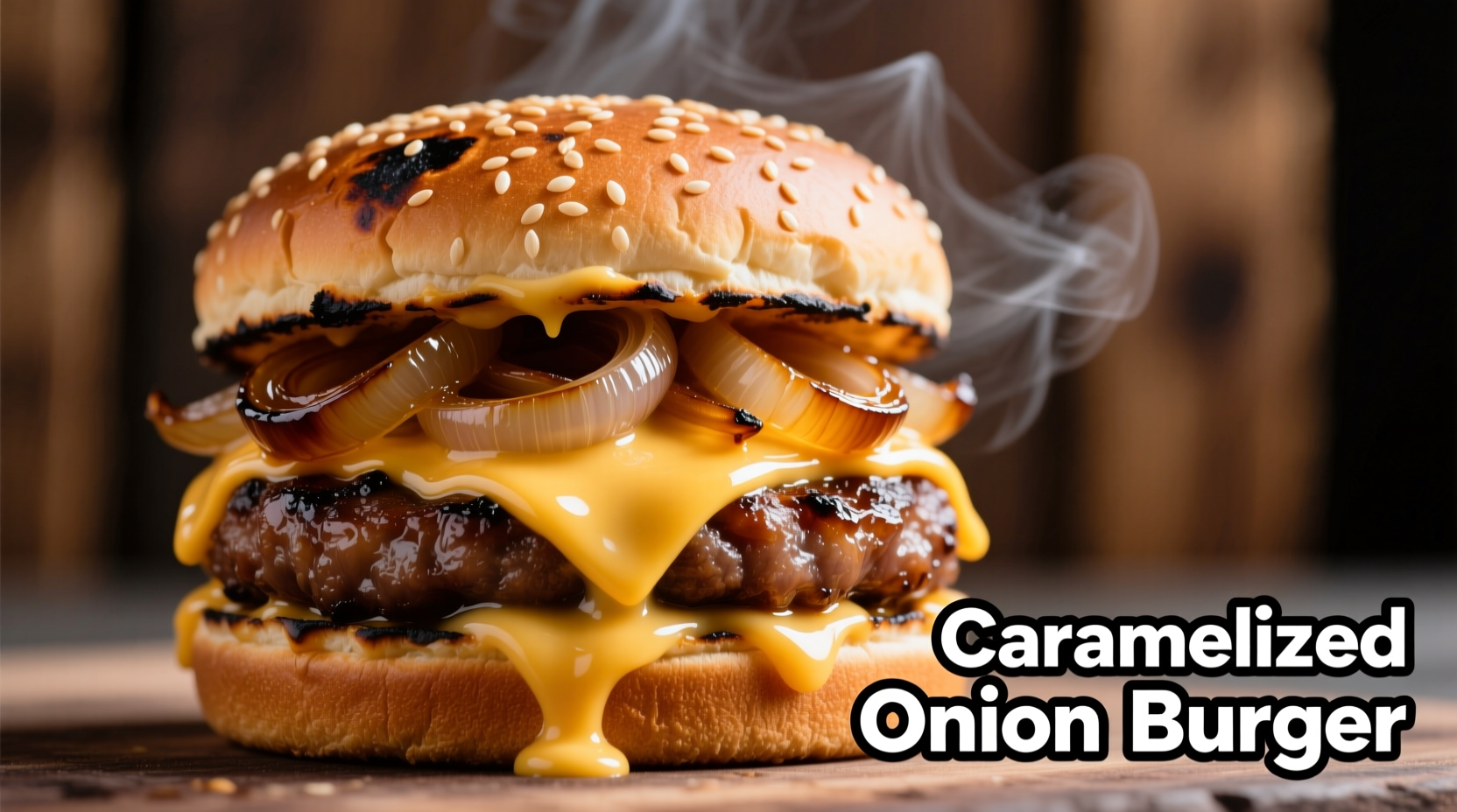 Caramelized onion burger with melted cheese