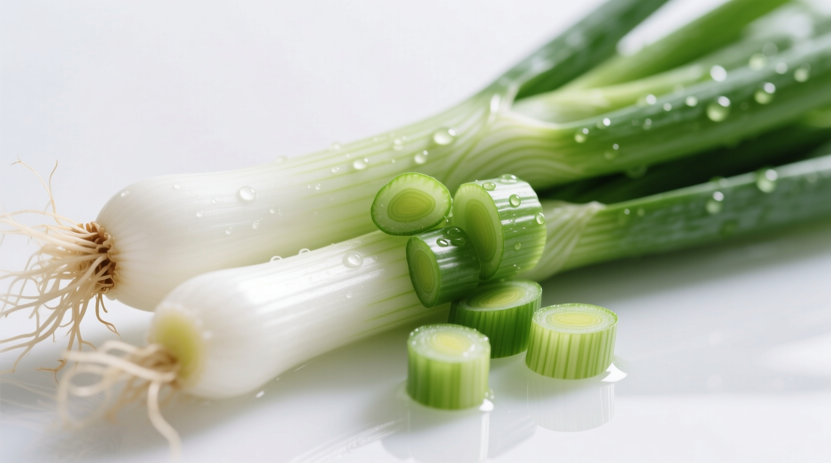 Close-up of chopped green onions showing white and green parts