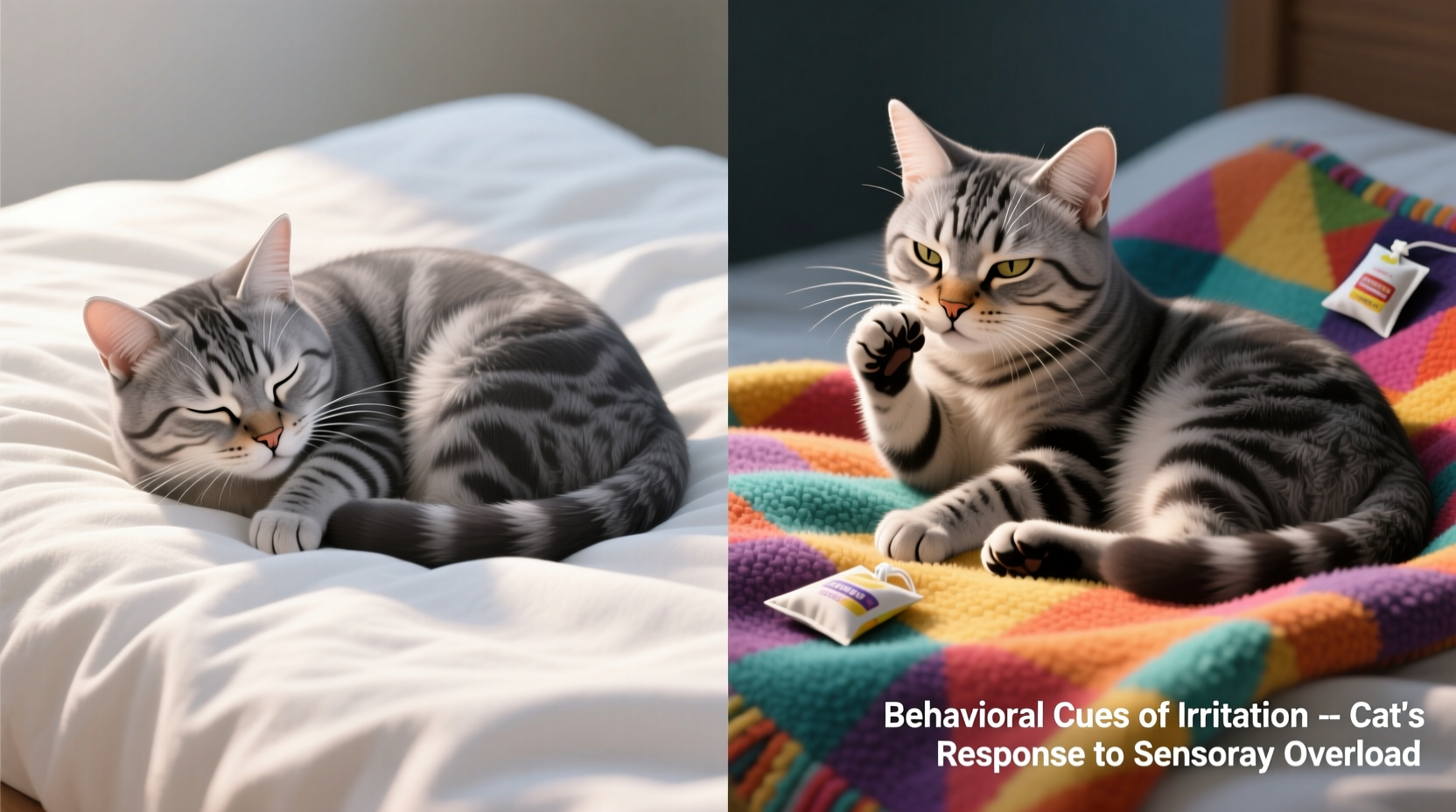 Side-by-side comparison of two identical dog beds: one fresh from a scented-wash cycle with visible microbead residue on fabric surface, the other washed with unscented detergent and vinegar rinse, showing clean, matte fiber texture under macro lens