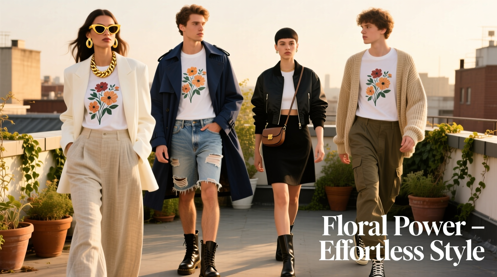 creative ways to match a floral tee with different outfits for effortless style