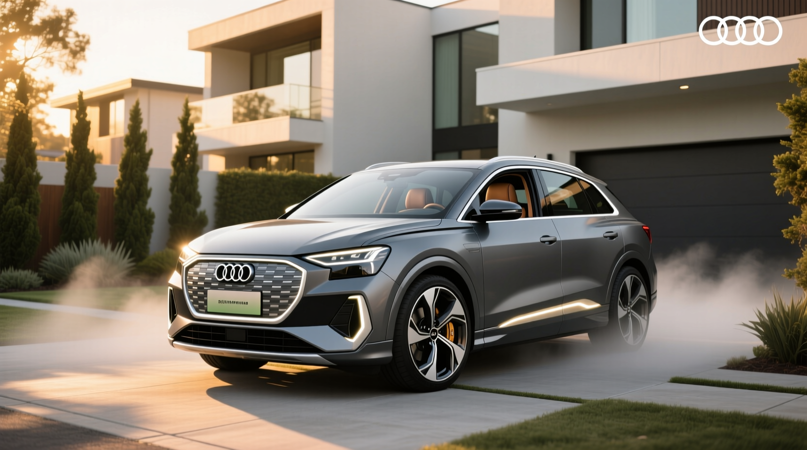 Interior of 2023 Audi Q4 e-tron Premium Plus showing dashboard and infotainment