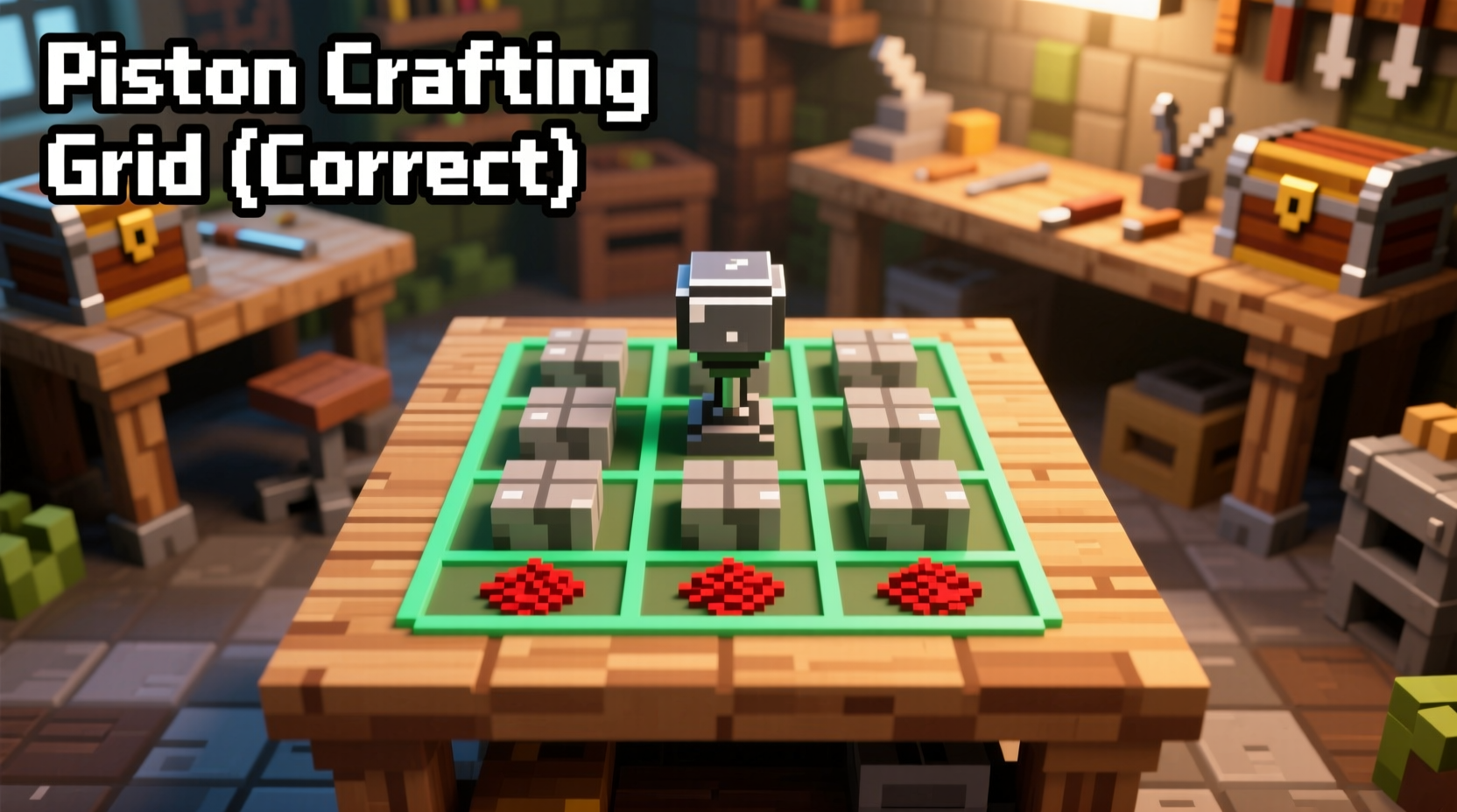 Correct piston crafting grid layout in Minecraft