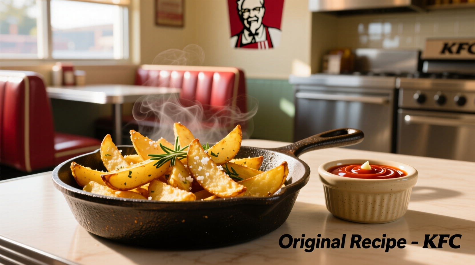 KFC potato wedges served with dipping sauce