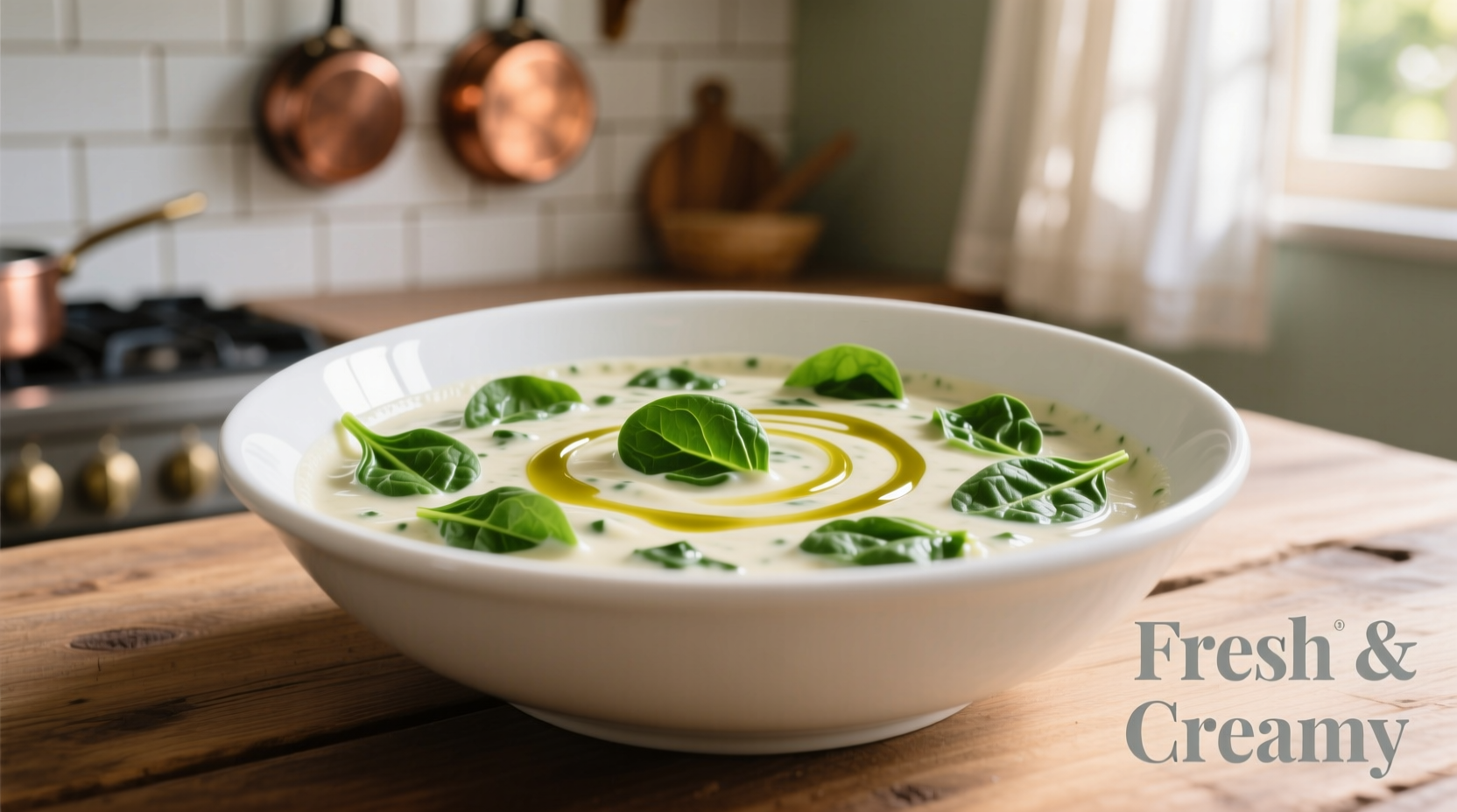 Creamy spinach alfredo sauce in white bowl