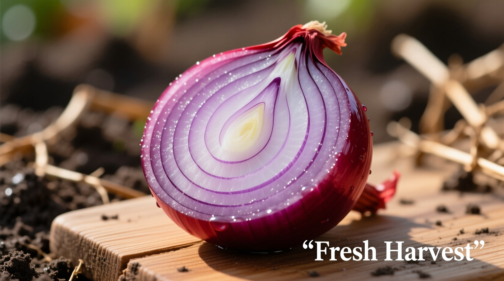 Fresh red onions with sliced pieces showing purple layers
