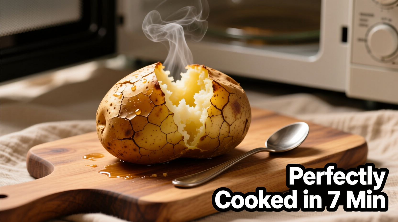Perfectly cooked baked potato in microwave