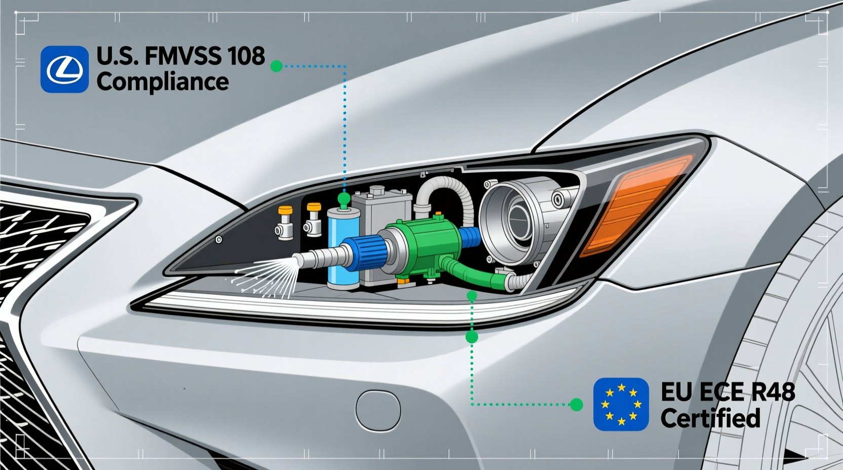 ls460 headlight washer dots compliance
