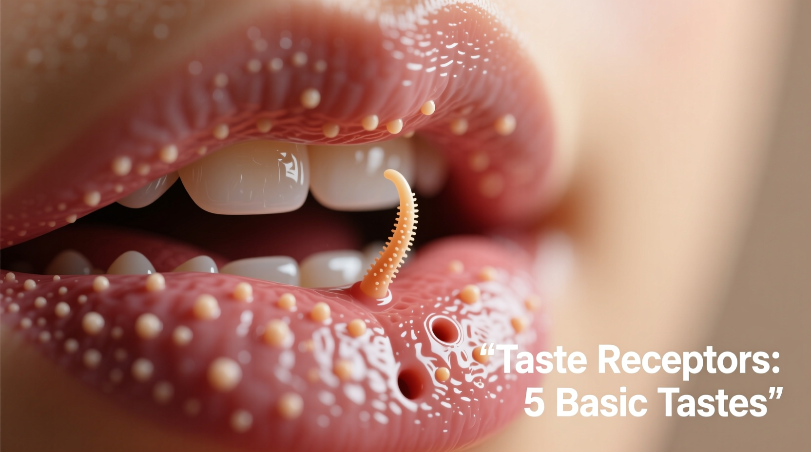 Close-up of taste buds on human tongue showing sensory receptors