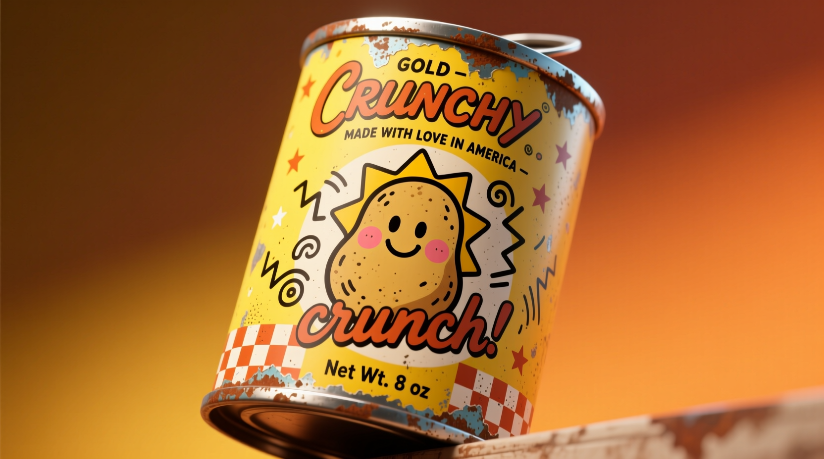 Vintage can of potato chips with retro label design