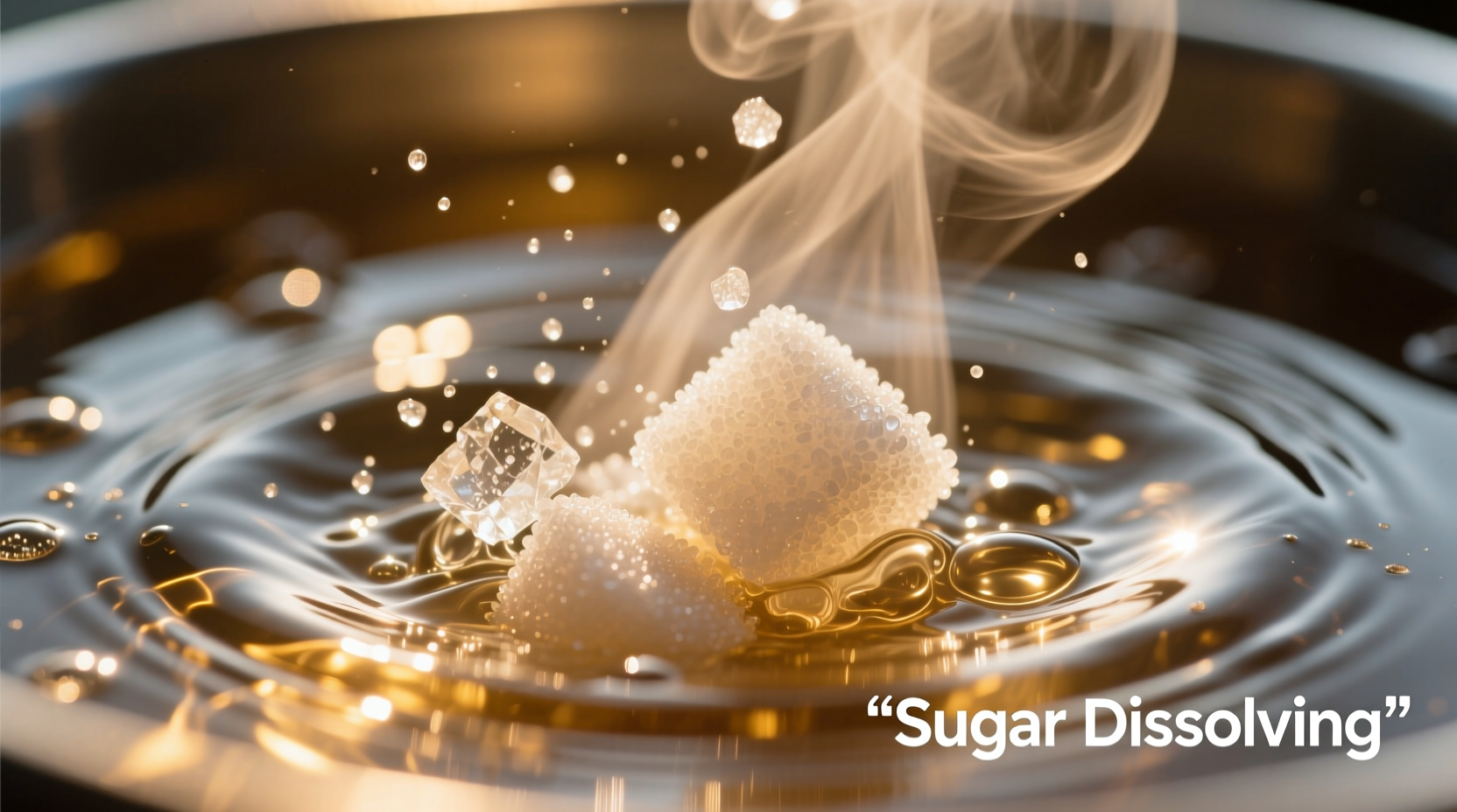 Close-up of sugar dissolving in boiling water