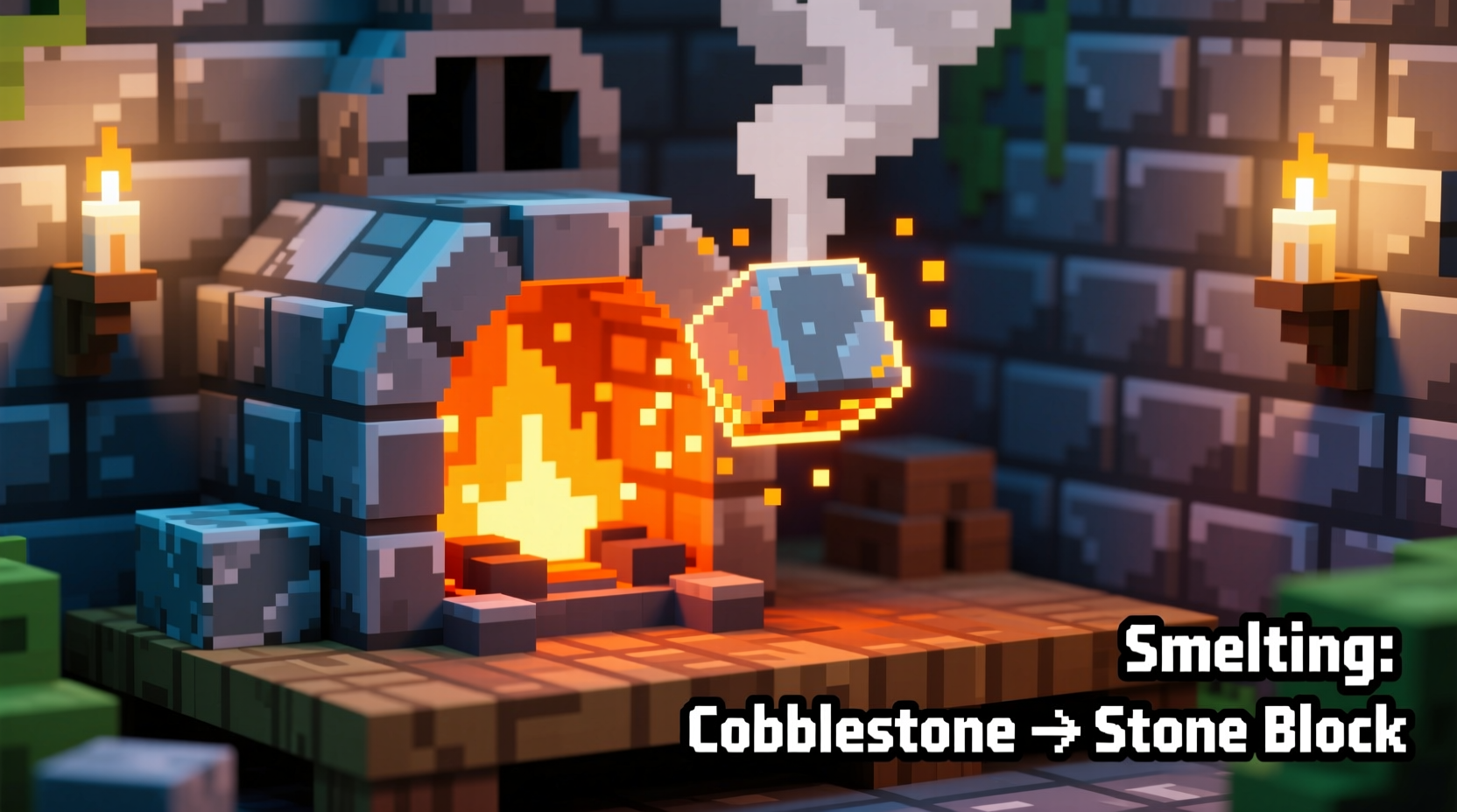 Smelting cobblestone into stone blocks in Minecraft furnace