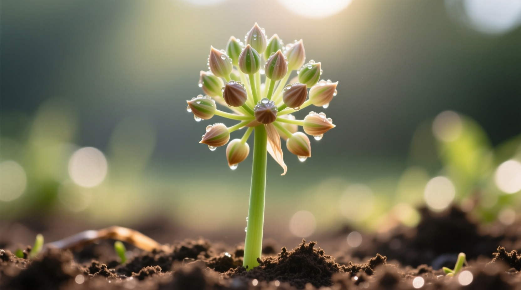 Close-up of Egyptian walking onion with aerial bulblets