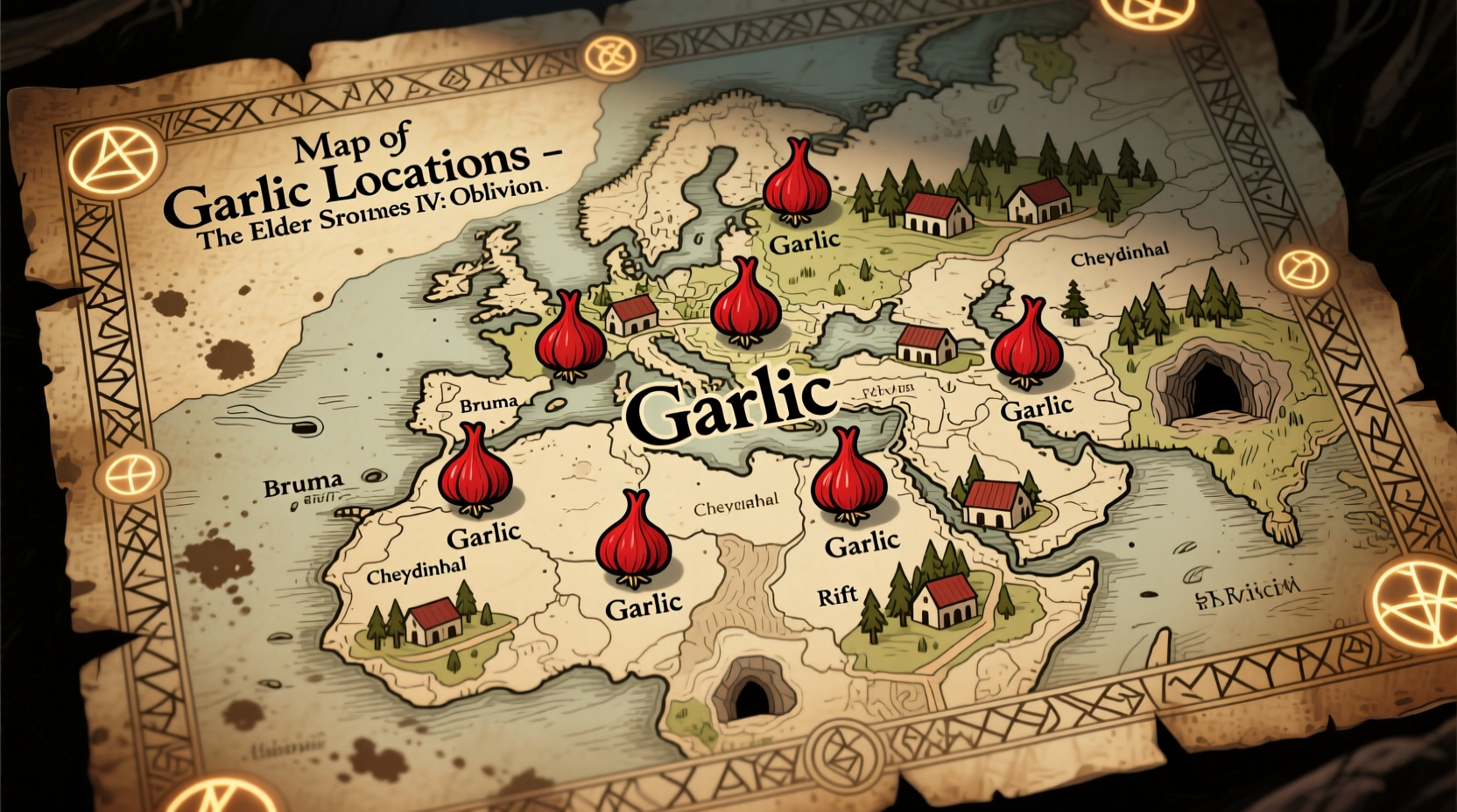 Oblivion game map showing garlic locations