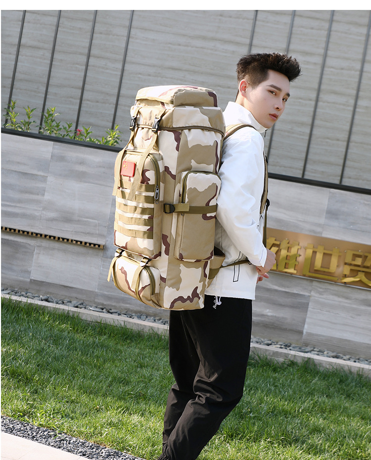 80L large capacity Outdoor Mountaineering Camping Hiking molle backpack tactical black nylon military