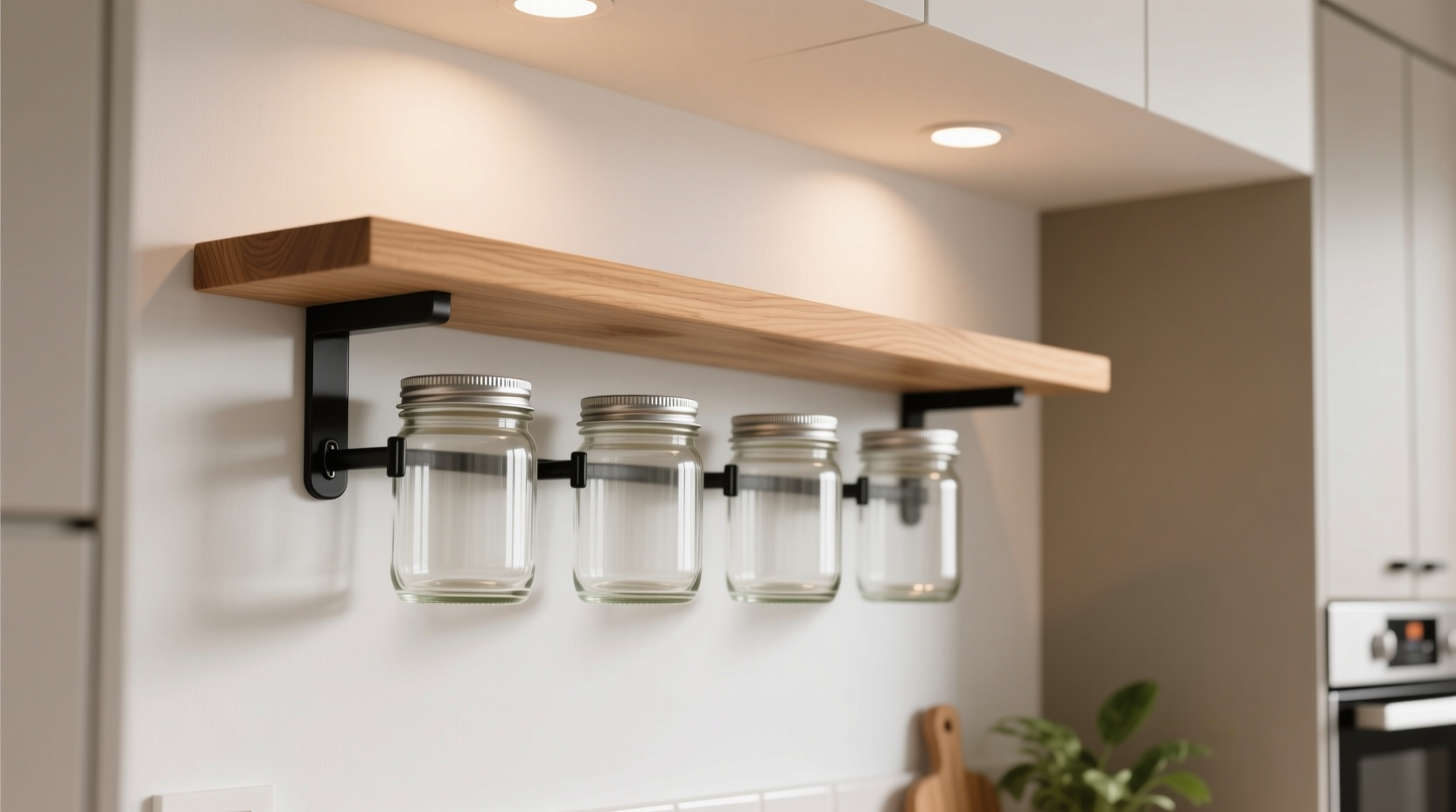 mount jars below shelves for space saving diy hardware