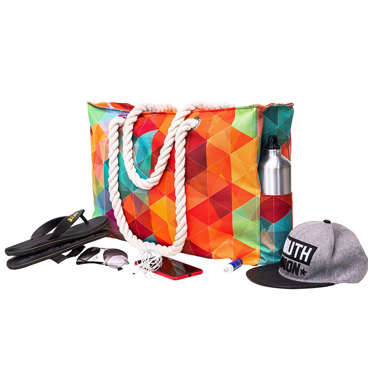 Borsa da spiaggia Tote per generi alimentari con manici in corda di cotone impermeabile per l'estate