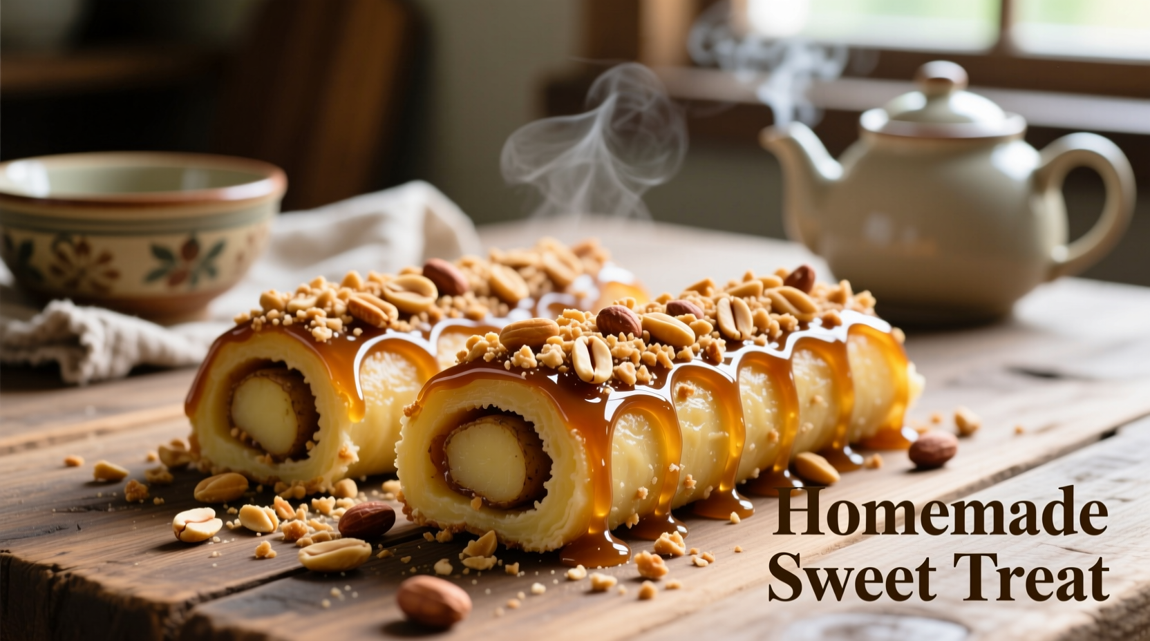 Homemade potato candy rolls coated in crushed peanuts