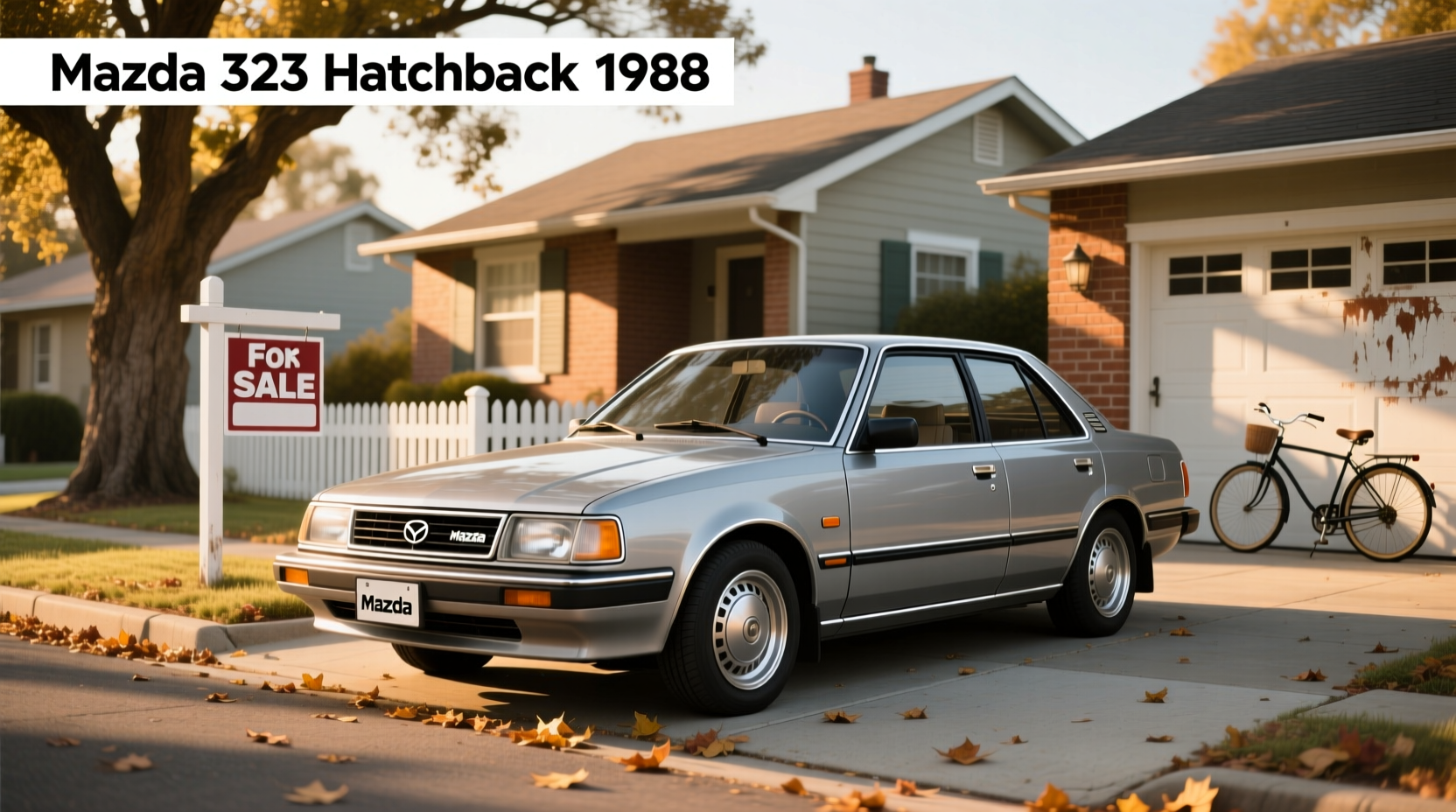 1988 Mazda 323 hatchback in light gray on city street