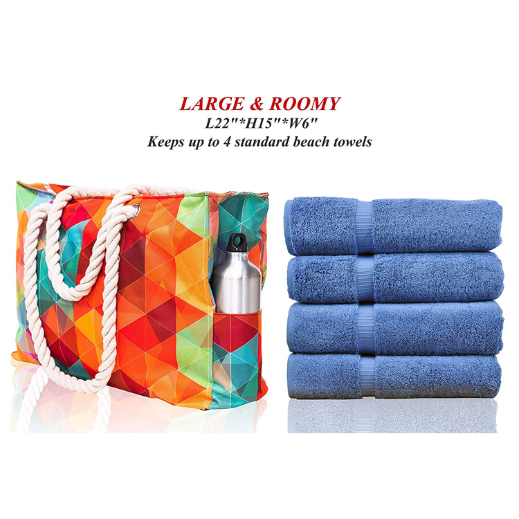 Borsa da spiaggia Tote per generi alimentari con manici in corda di cotone impermeabile per l'estate