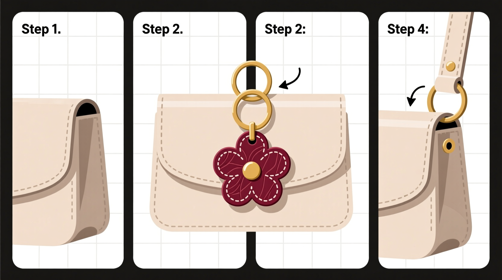step by step guide to elegantly attach a leather flower keychain to your purse