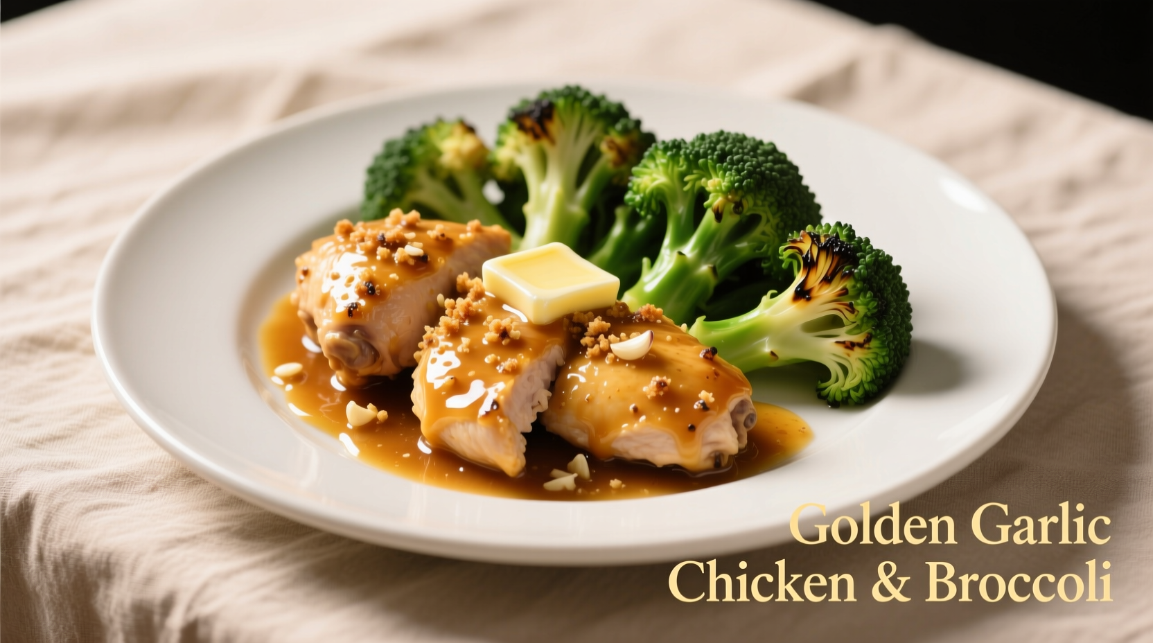 Golden garlic sauce chicken with broccoli