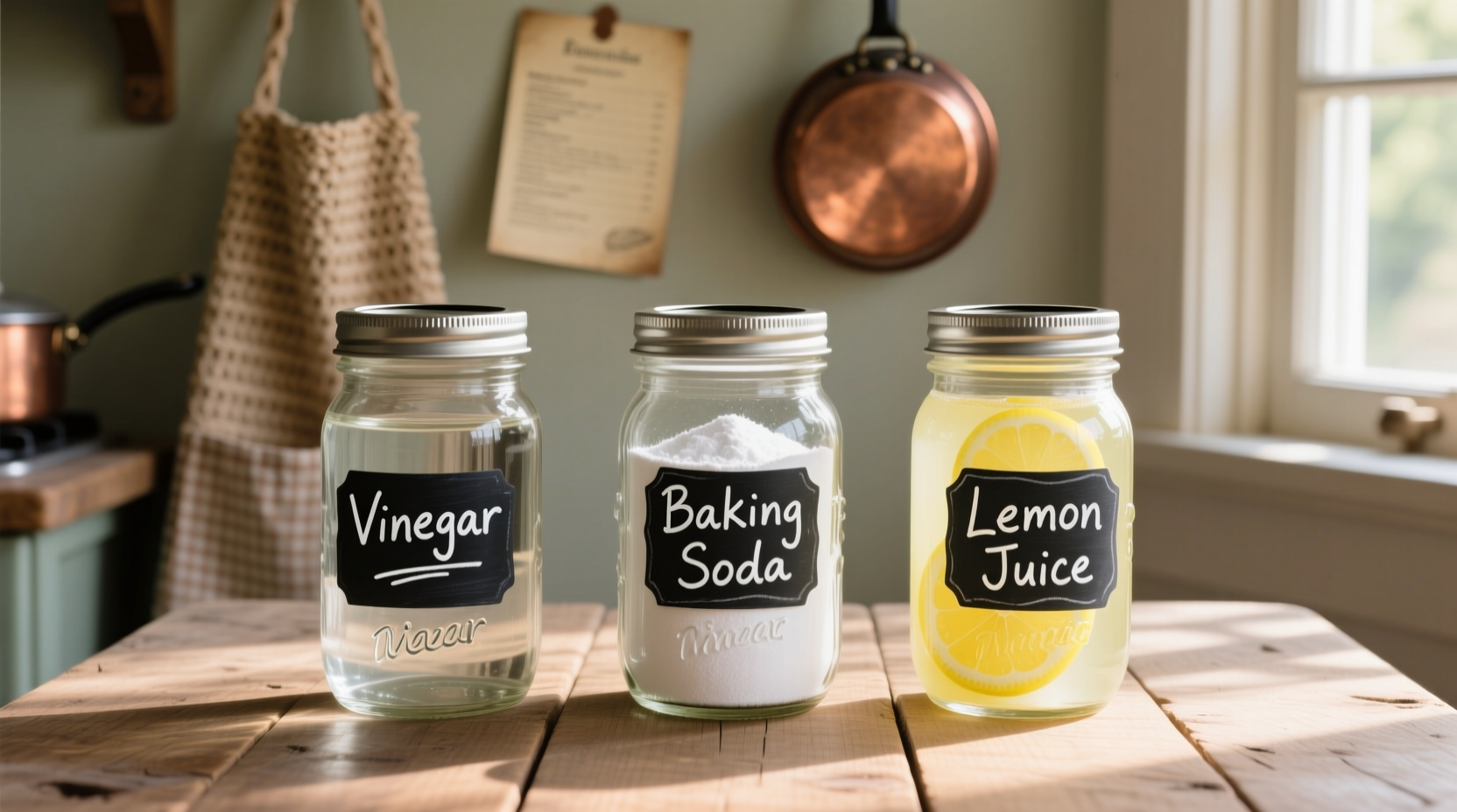 Three ingredients for natural adhesive remover in mason jars