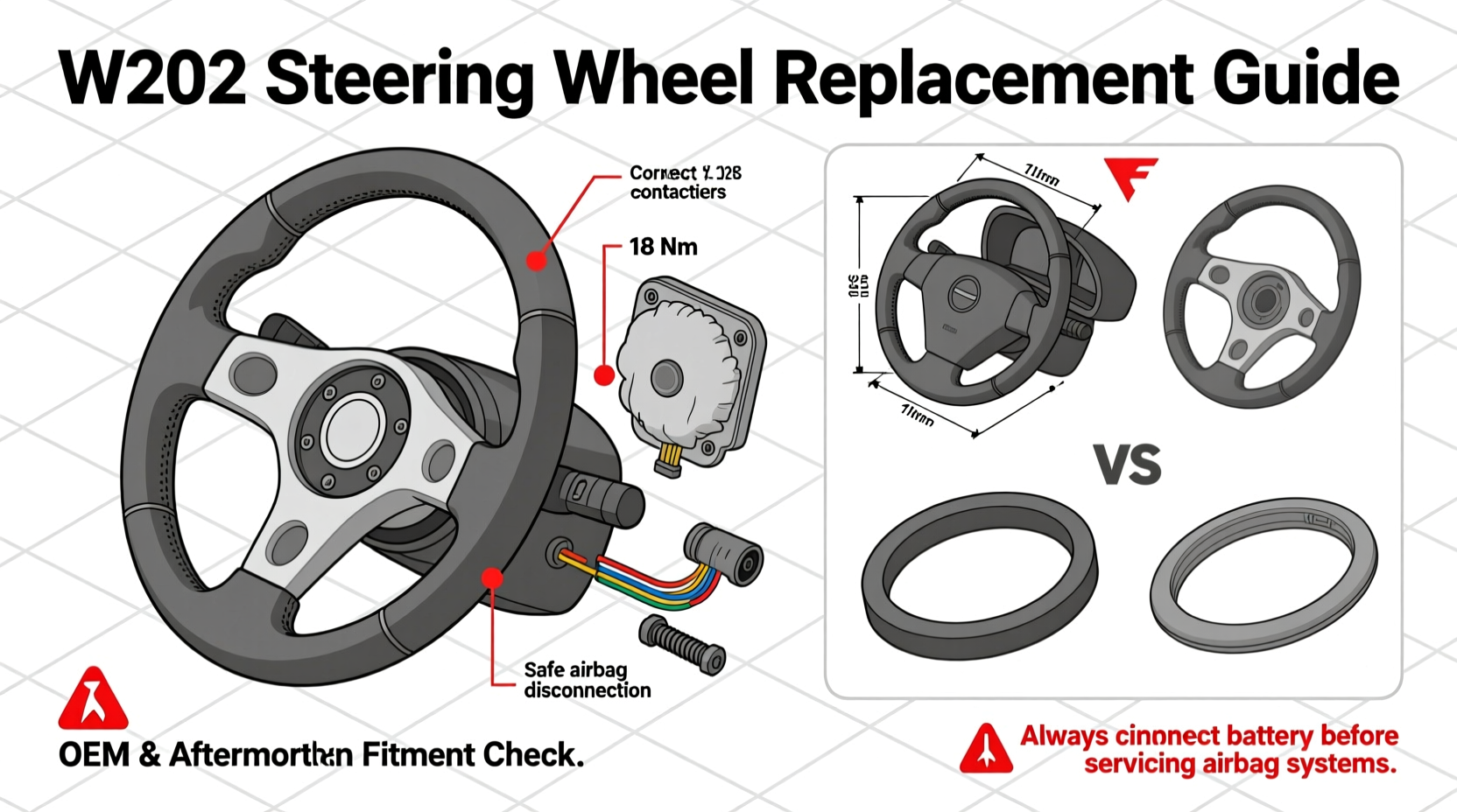 w202 steering wheel replacement