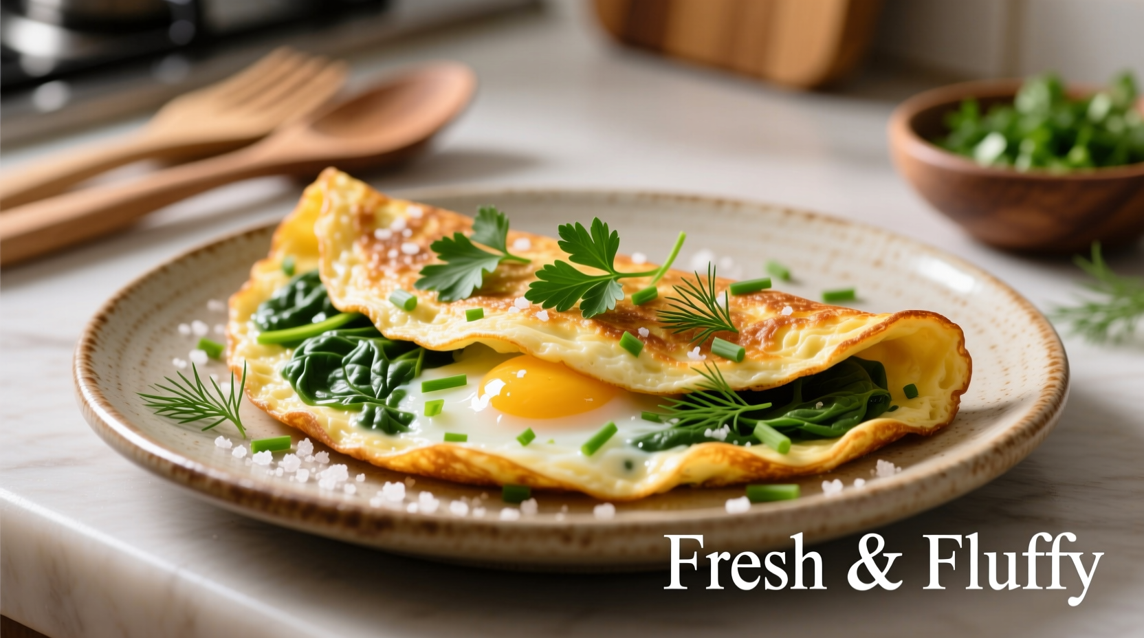 Spinach and egg omelette with fresh herbs