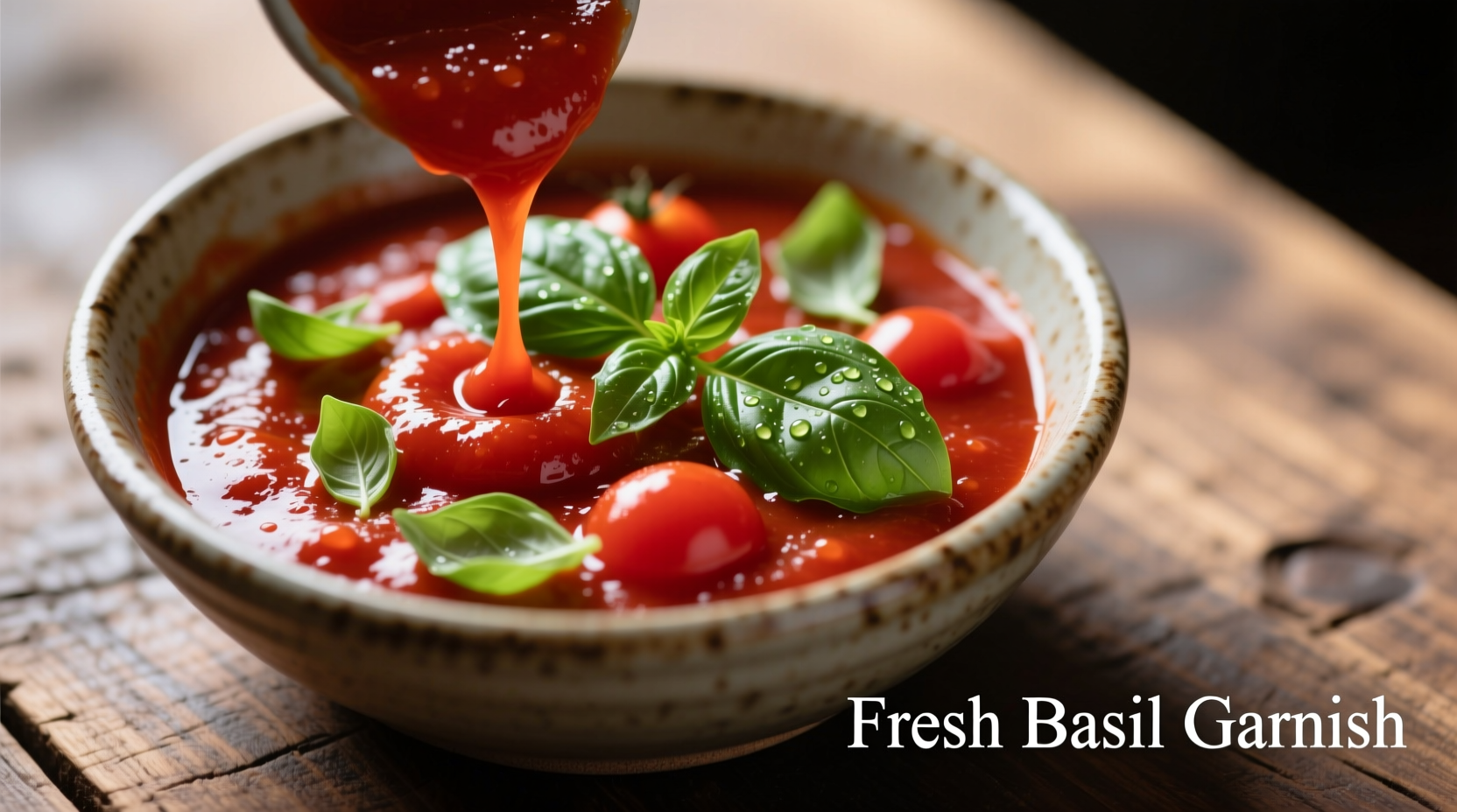 Tomato sauce with fresh basil garnish