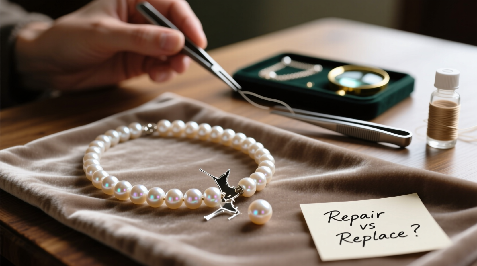 pearl chain broke is it cheaper to replace the whole necklace or just get it fixed