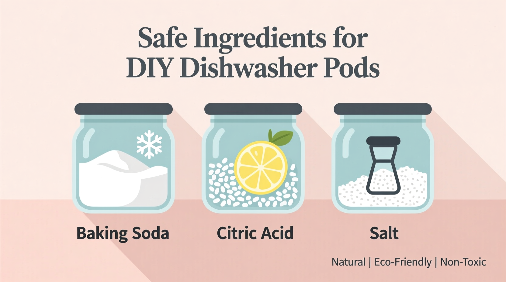 Safe ingredients for dishwasher pods: baking soda citric acid salt
