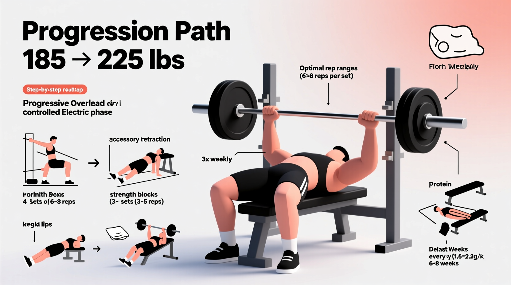 how to progress from benching 185 to 225 pounds reps sets and training tips for strength gains