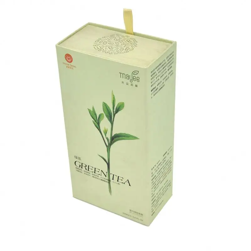 Packaging Box factory customized Low MOQ Luxury Custom Drawer Green Tea Packaging Paper Box With Satin