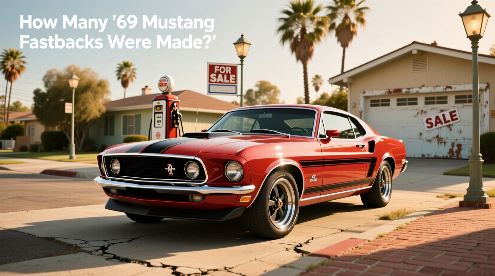 Side profile of a restored 1969 Mustang fastback showing aggressive stance and rear wheel arch