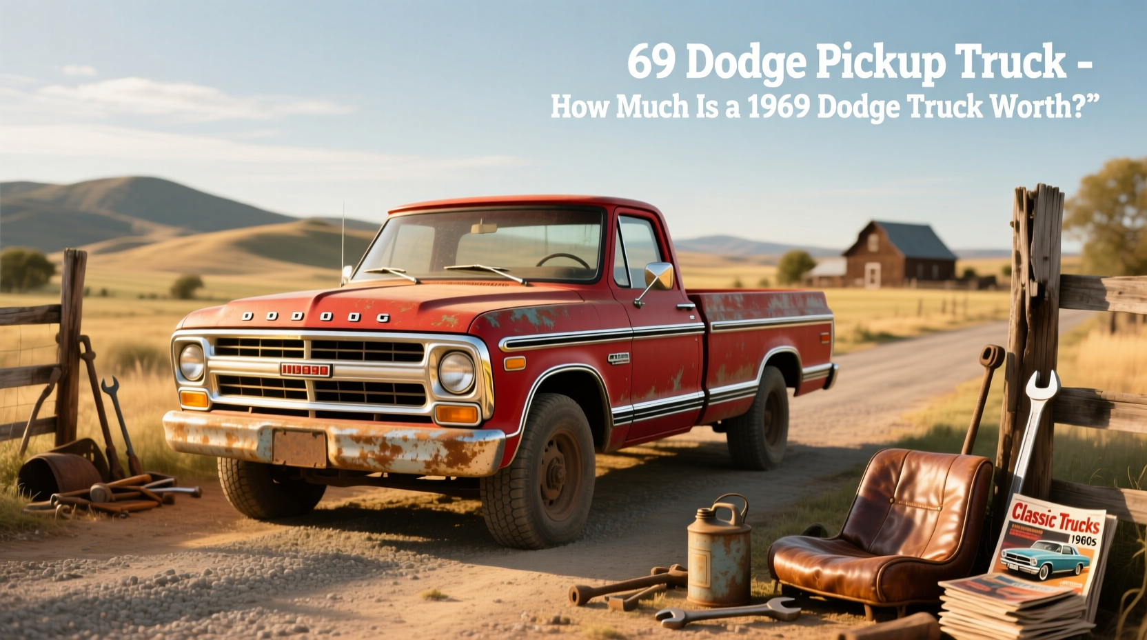 Side view of 1969 Dodge pickup truck highlighting fender design