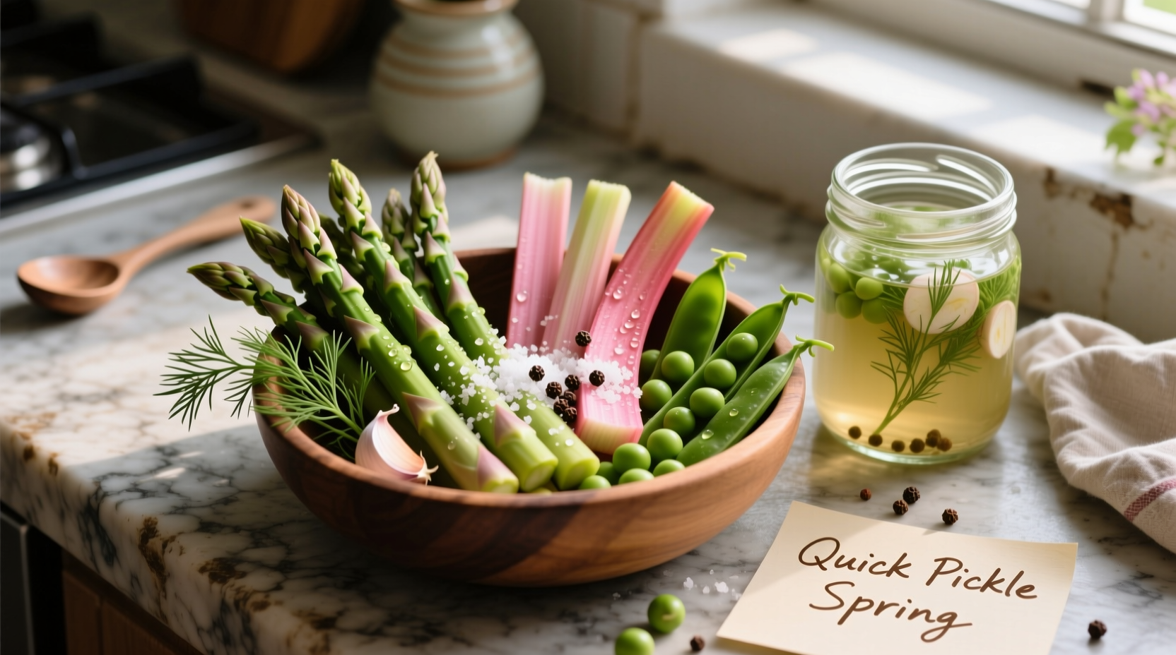 how to quick pickle spring produce asparagus rhubarb peas