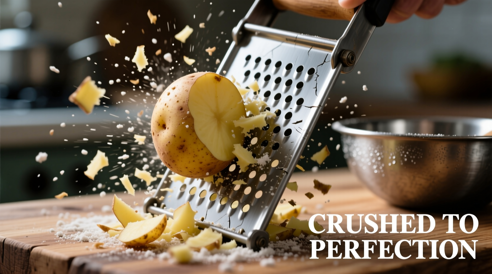 Perforated blade potato masher in action