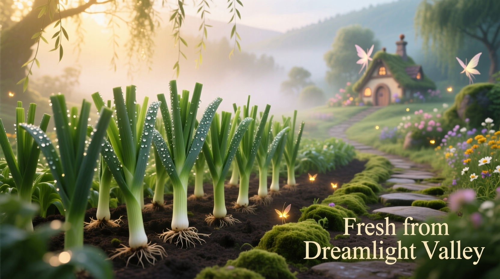 Freshly harvested leeks in Dreamlight Valley garden