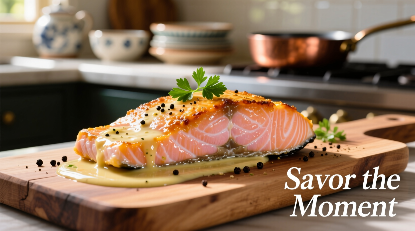 Pan-seared salmon with garlic butter sauce