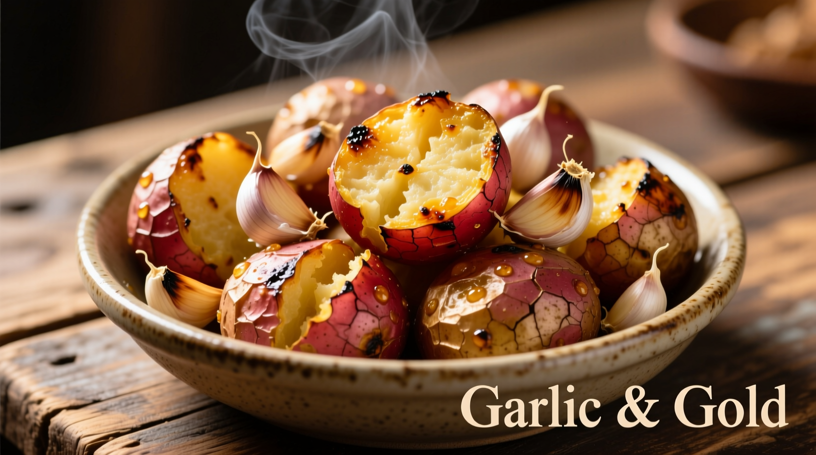 Golden roasted red potatoes with fresh garlic cloves