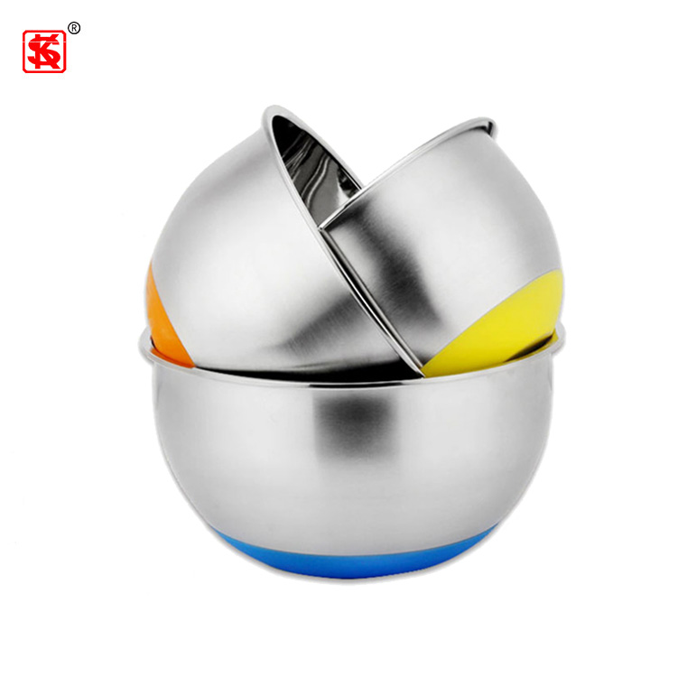 Stainless Steel 201 Seasoning Mixing Bowl Set Salad Bowl basin with Silicone Bottom
