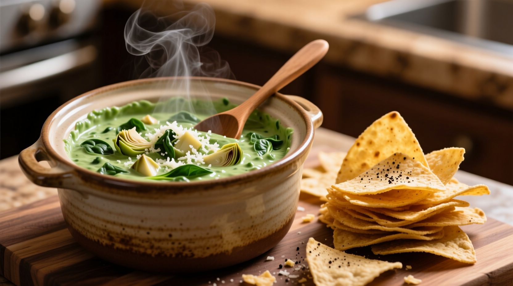 Slow cooker spinach artichoke dip with tortilla chips