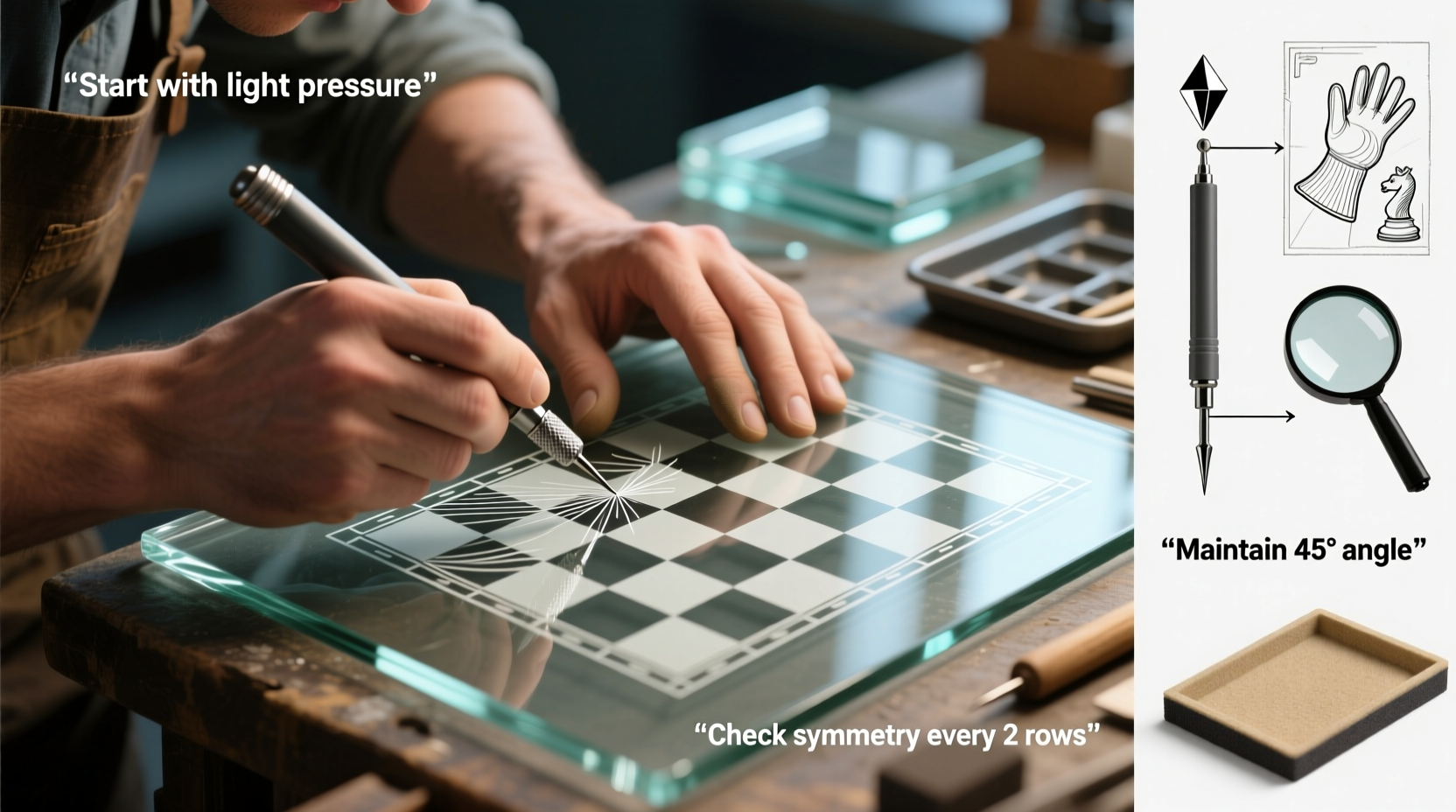 mastering glass engraving step by step guide to creating a chessboard pattern