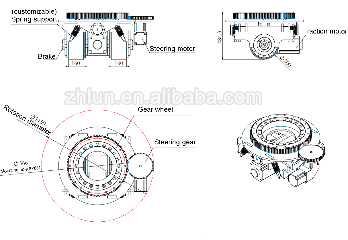 Assemblée résistante de roue de moteur de la boîte de commande DC/AC d'AGV de ZL-484 10T