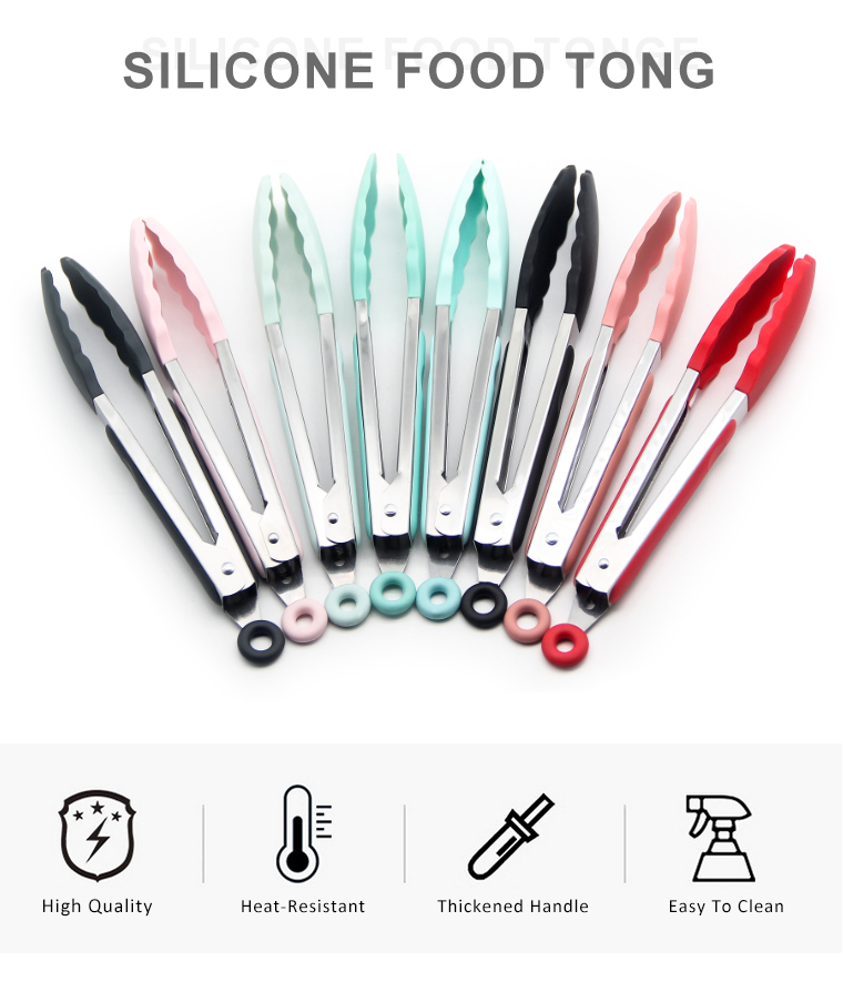 Ready To Ship low MOQ durable food grade Kitchen using tool silicone BBQ tong for food