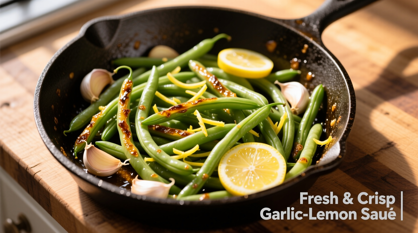 Perfectly sautéed string beans with garlic and lemon