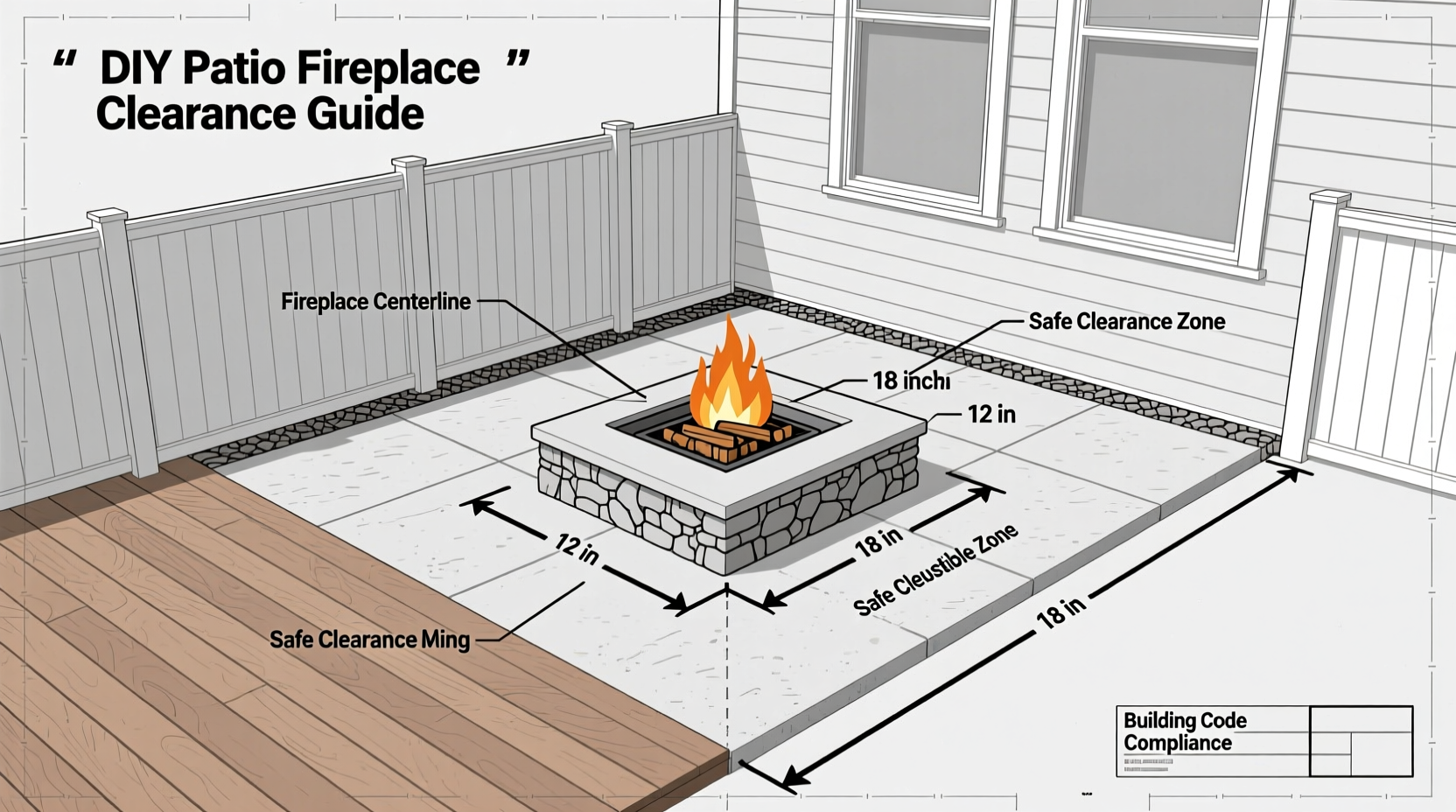 DIY patio fireplace site clearance measurement diagram
