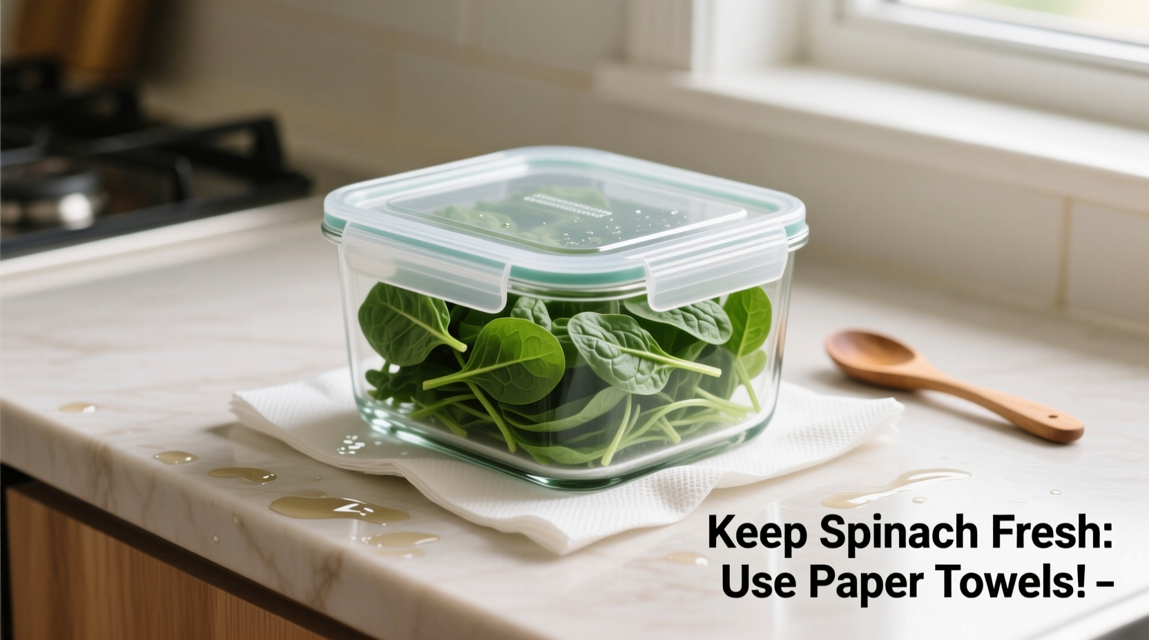 Proper spinach storage in container with paper towels